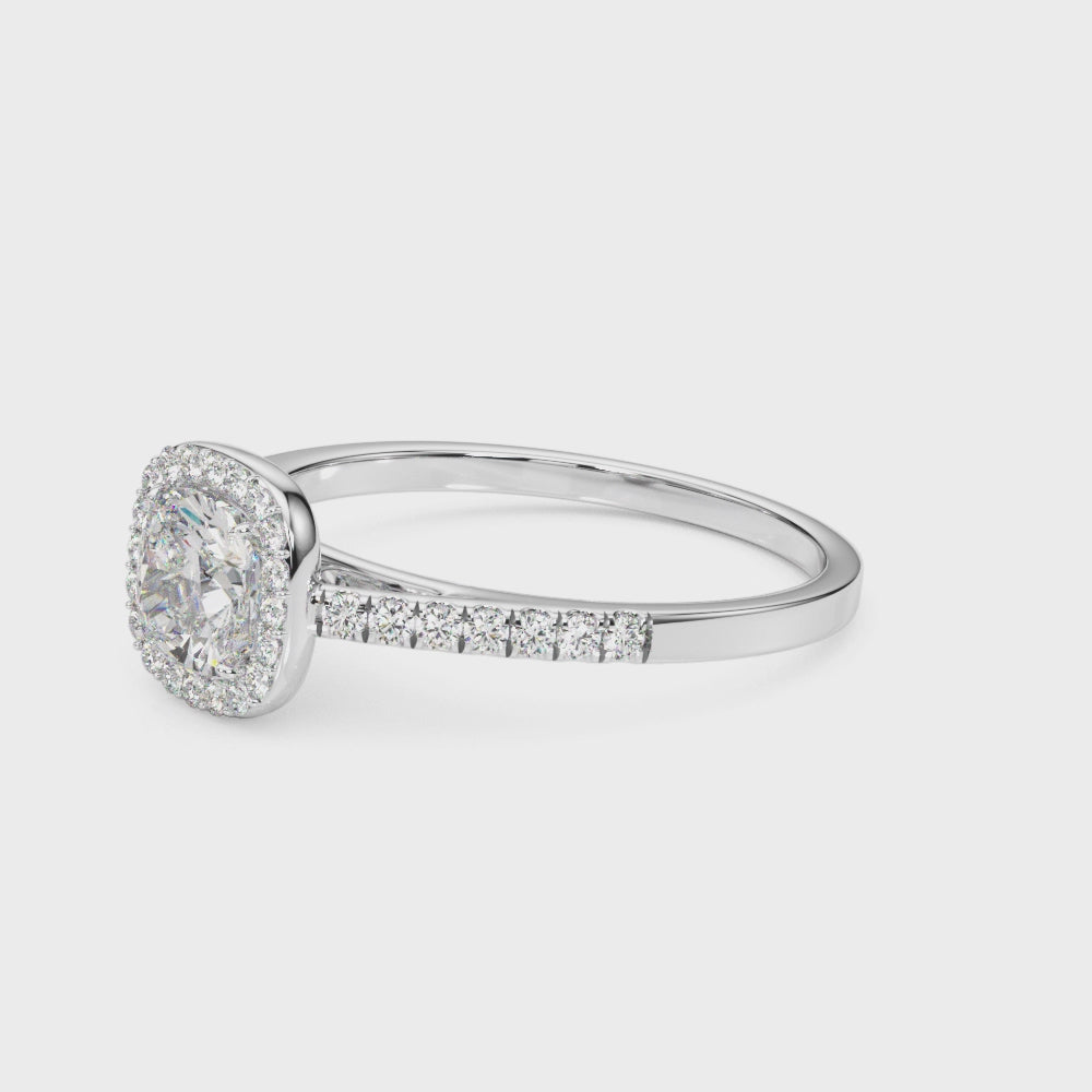 "Emeline" Cushion Halo Engagement Ring