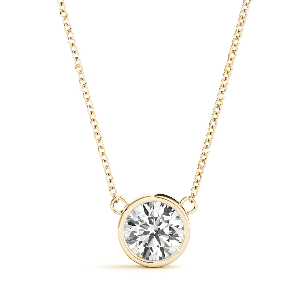 Round Brilliant Bezel Set Diamond Solitaire Necklace in Yellow Gold