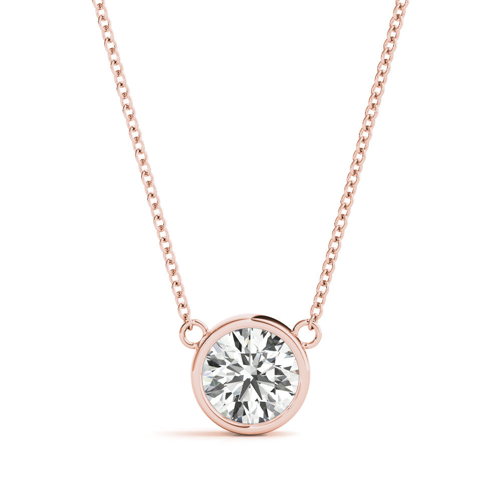 Round Brilliant Bezel Set Diamond Solitaire Necklace in White Gold