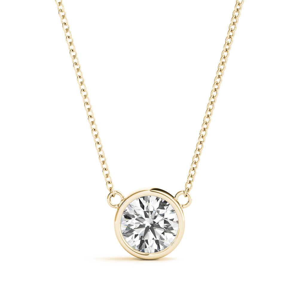 Round Brilliant Bezel Set Diamond Solitaire Necklace in White Gold