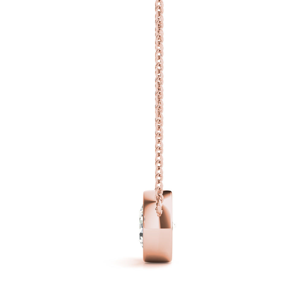 Round Brilliant Bezel Set Diamond Solitaire Necklace in Rose Gold