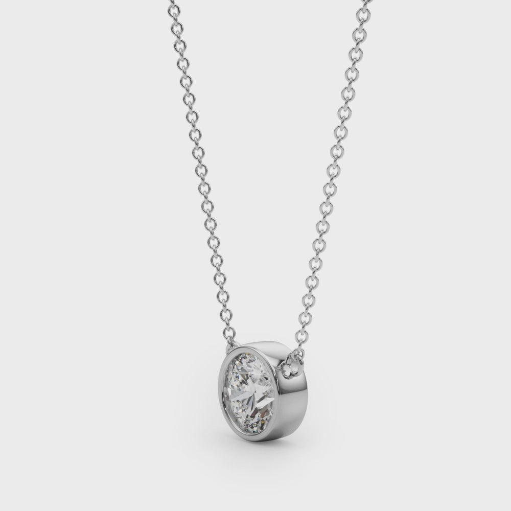 Round Brilliant Bezel Set Diamond Solitaire Necklace in White Gold