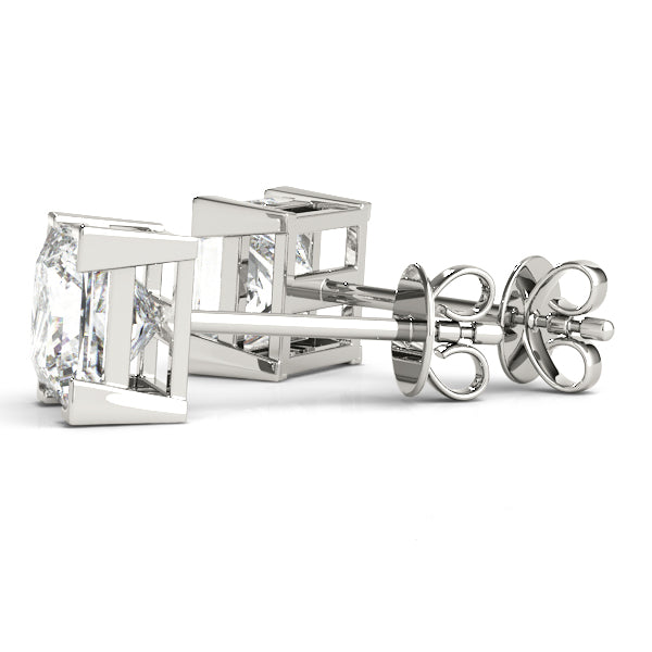 Princess Cut Basket Set Diamond Stud Earrings