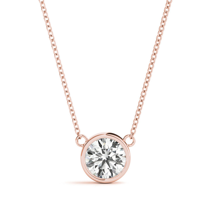 Round Brilliant Bezel Set Diamond Solitaire Necklace in White Gold