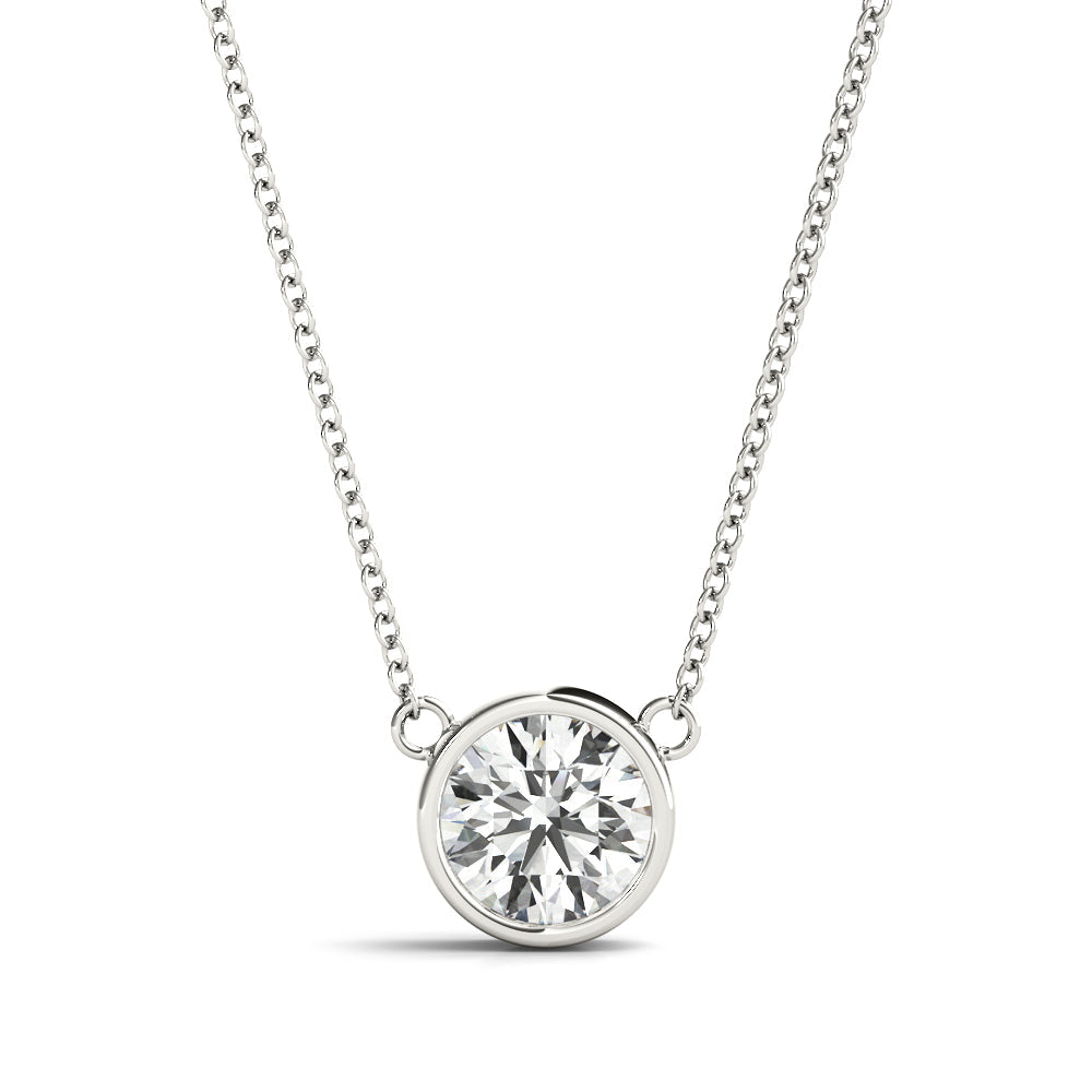 Round Brilliant Bezel Set Diamond Solitaire Necklace in White Gold