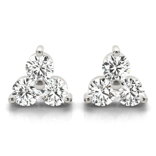 Diamond Three Stone Stud Earings
