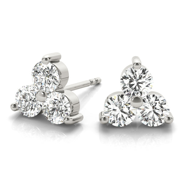 Diamond Three Stone Stud Earings
