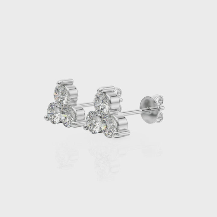 Diamond Three Stone Stud Earings