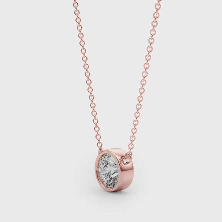 Round Brilliant Bezel Set Diamond Solitaire Necklace in Rose Gold